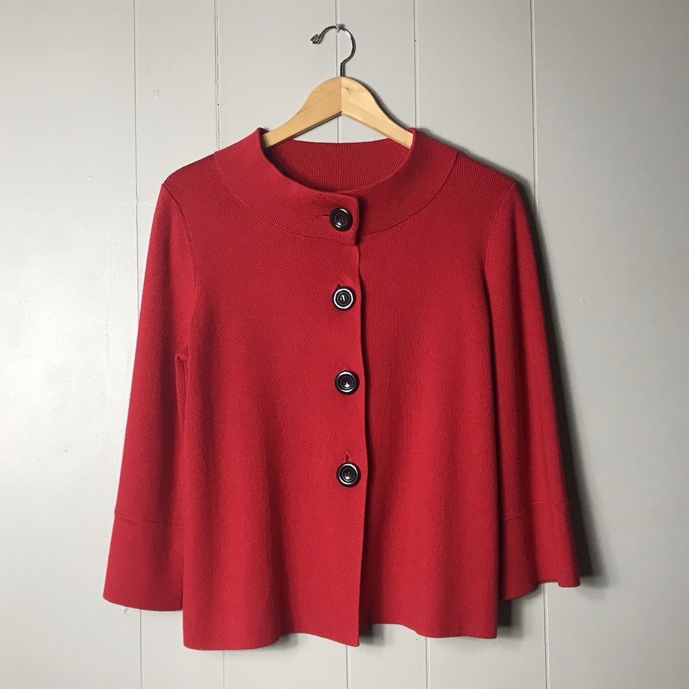ANNE KLEIN LIPSTICK RED RETRO BIG BUTTON CARDIGAN SWEATER WOMENS SIZE MEDIUM